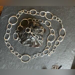 FOSSIL Belt 42” oval hammered link necklace/belt chain silver tone versatile